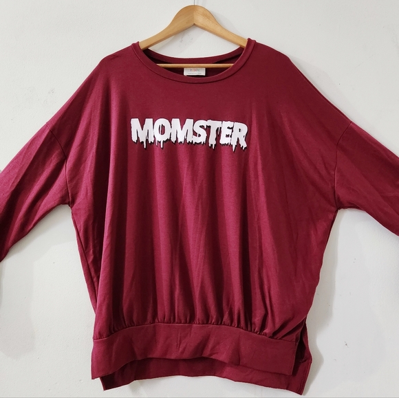Women's Long Sleeves Graphic Sweater|Sizes Small Medium Large| Color Burgundy - Picture 4 of 8